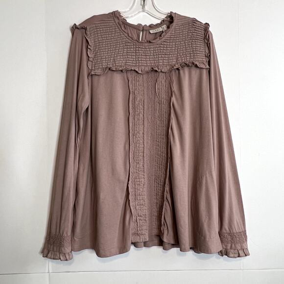 LOGO by Lori Goldstein Cotton Modal Top with Swiss Dot Details Mauve Womens Med - Picture 2 of 13